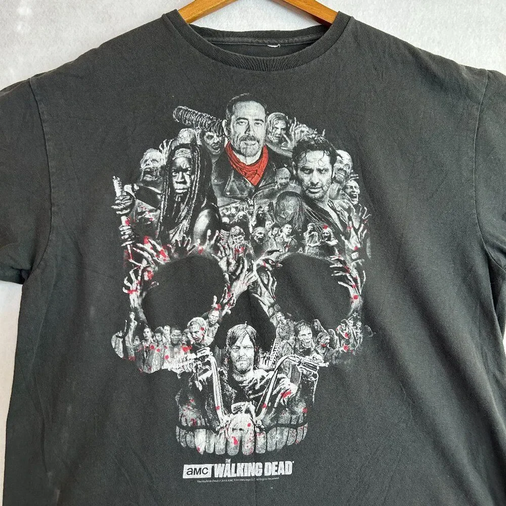 Walking‎ Dead Shirt Mens Large Faded Black Skull Graphic Movie Promo AMC Boxy
